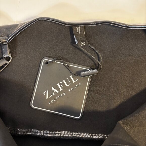 Zaful Black Faux Leather Asymmetrical Mini Dress w/Adjustable Straps Size 8 - Picture 5 of 11